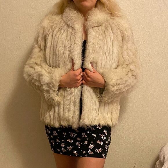 🍄 SAGA FOX Blue Fox Genuine Fur Cream/White Colored Coat - Picture 3 of 12
